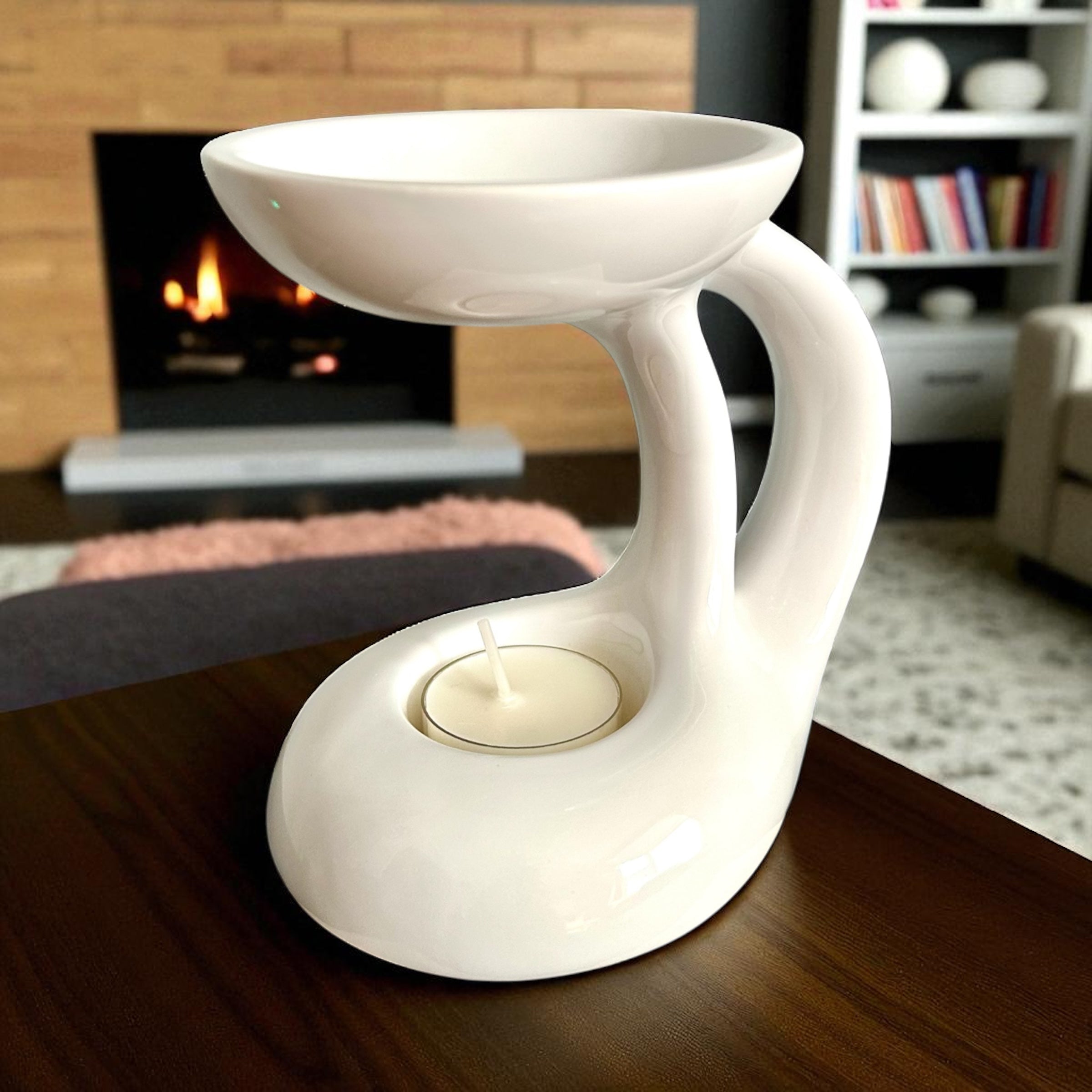 Lunar Arc Wax Burner — Gloss White Ceramic